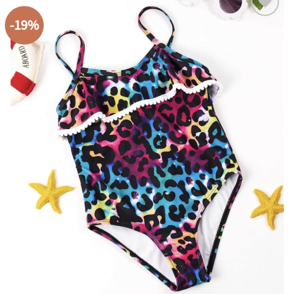 Colorful Leopard Girls Swimsuits One Piece